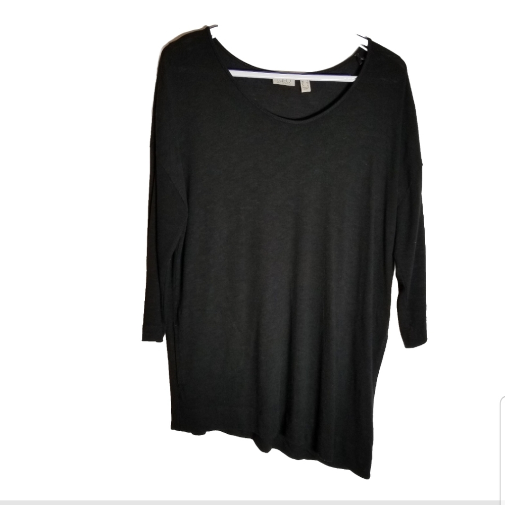 LOGO Lori Goldstein Top Women's XS Oversized Black Asymmetrical Hem 3/4 Sleeve